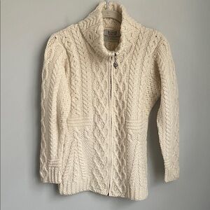Aran Sweater Market Merino Wool Full Zip Cable Knit Fisherman Sweater Size XS